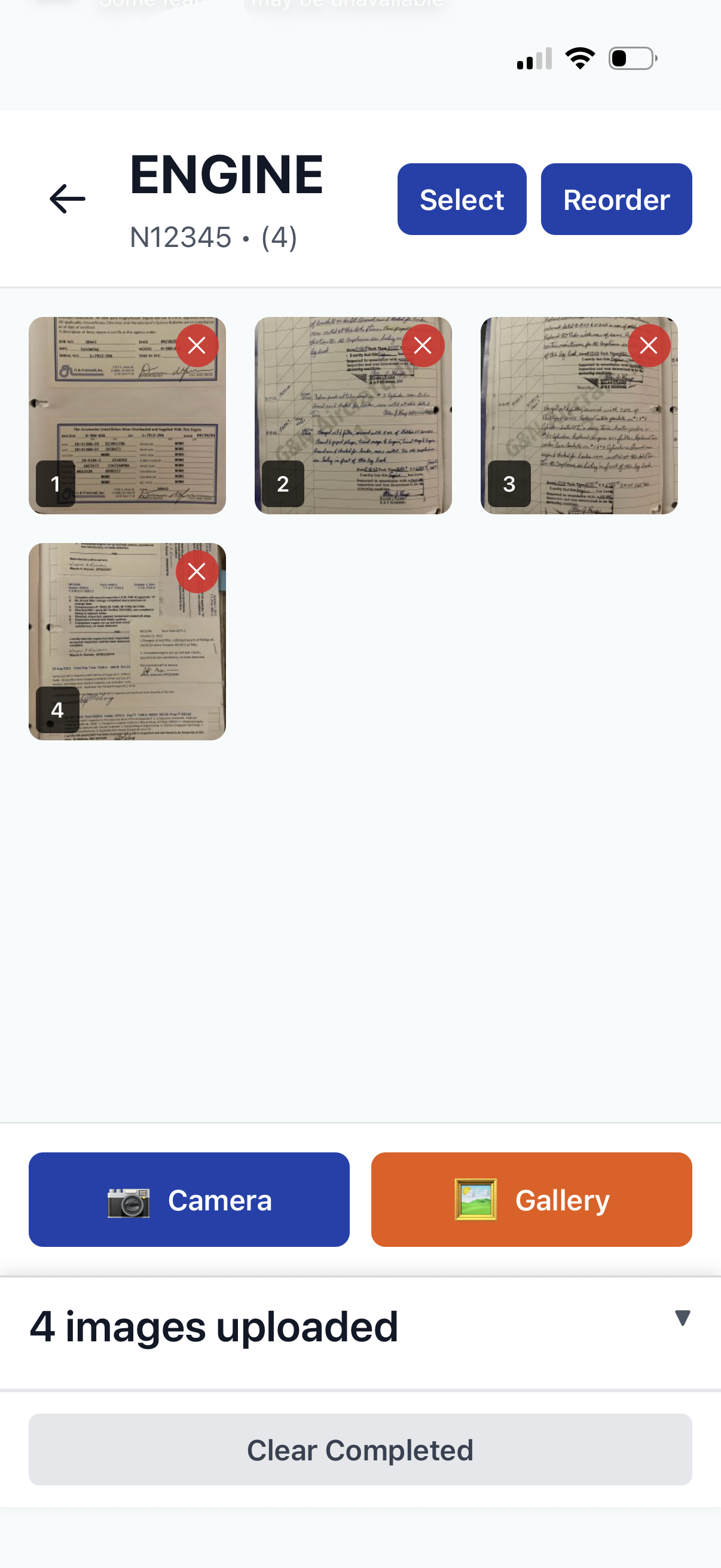 LogIQ logbook detail screen showing captured logbook pages